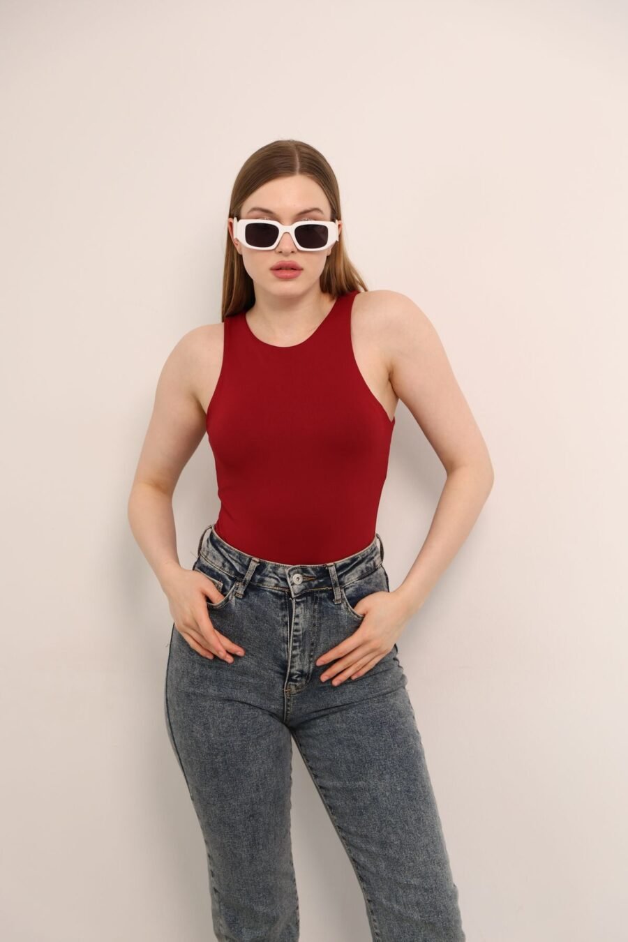 Siyah - Bordo  Halter Yaka Vücuda Oturan Esnek Alttan Çıtçıtlı Örme Body - Görsel 3