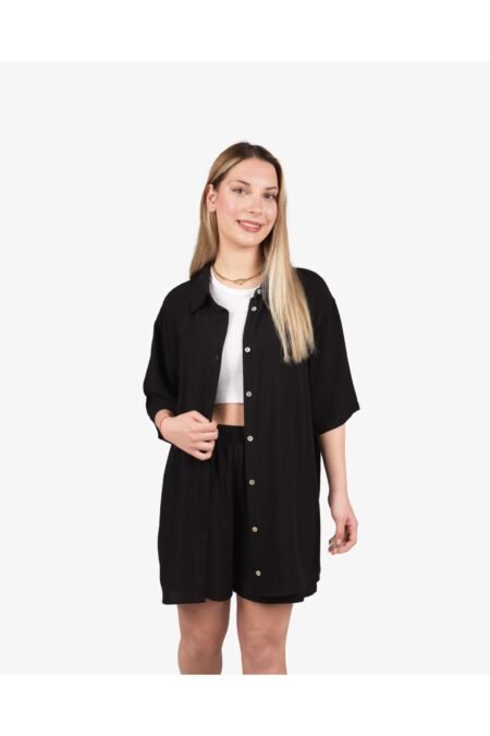 Siyah Oversize Gömlek Şort Takım