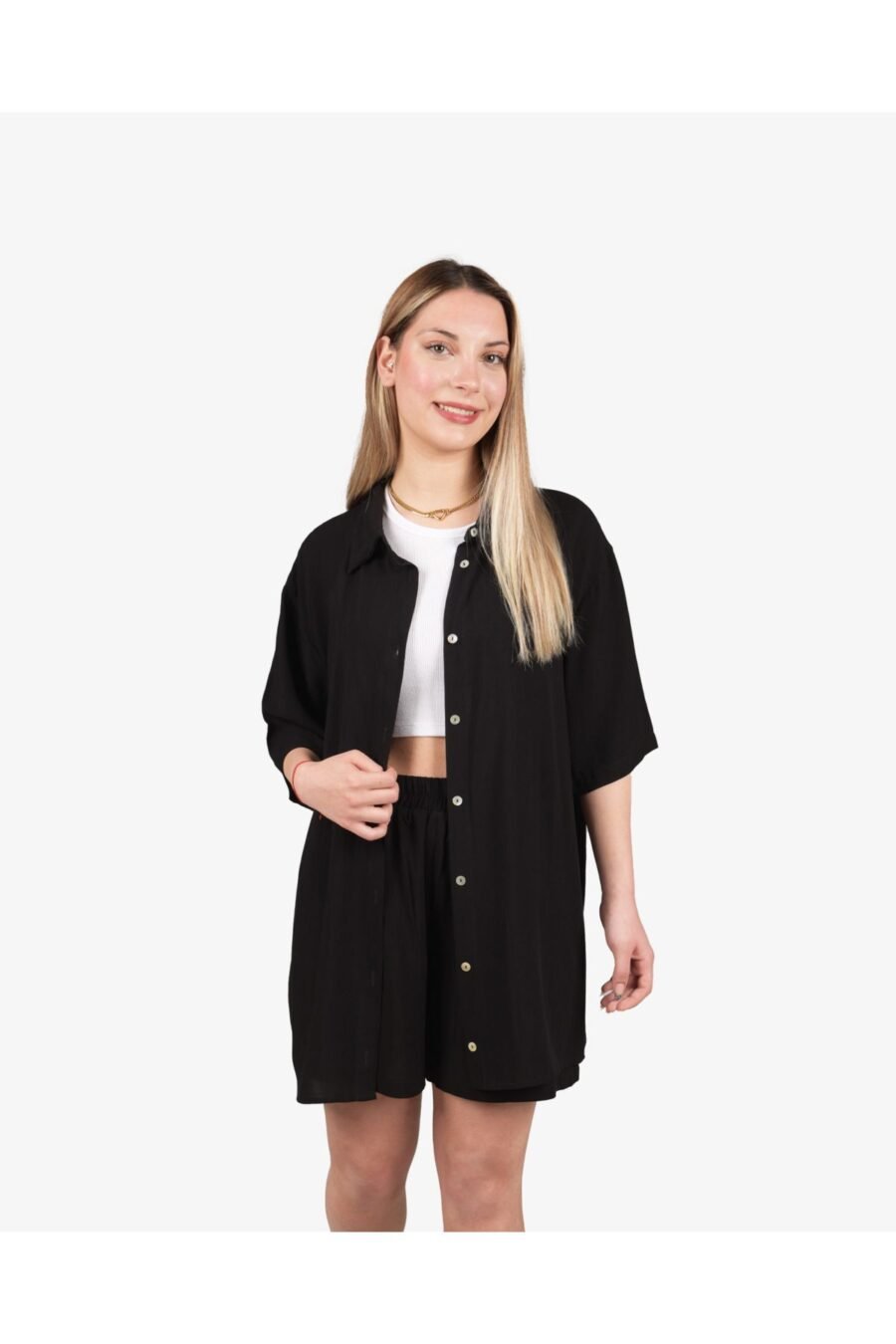 Siyah Oversize Gömlek Şort Takım