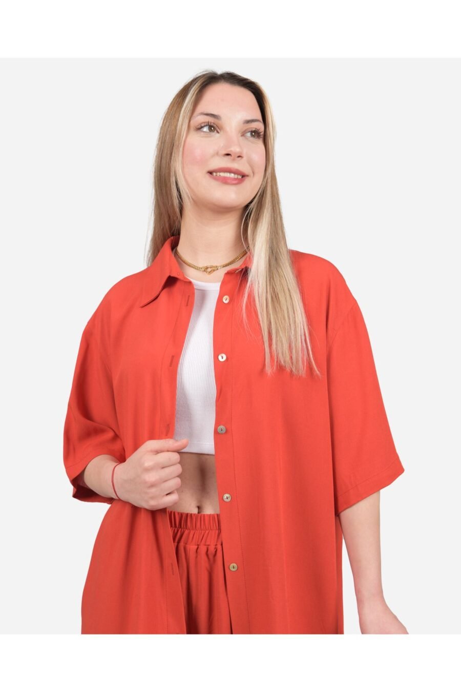 Kiremit Oversize Gömlek Şort Takım - Görsel 2