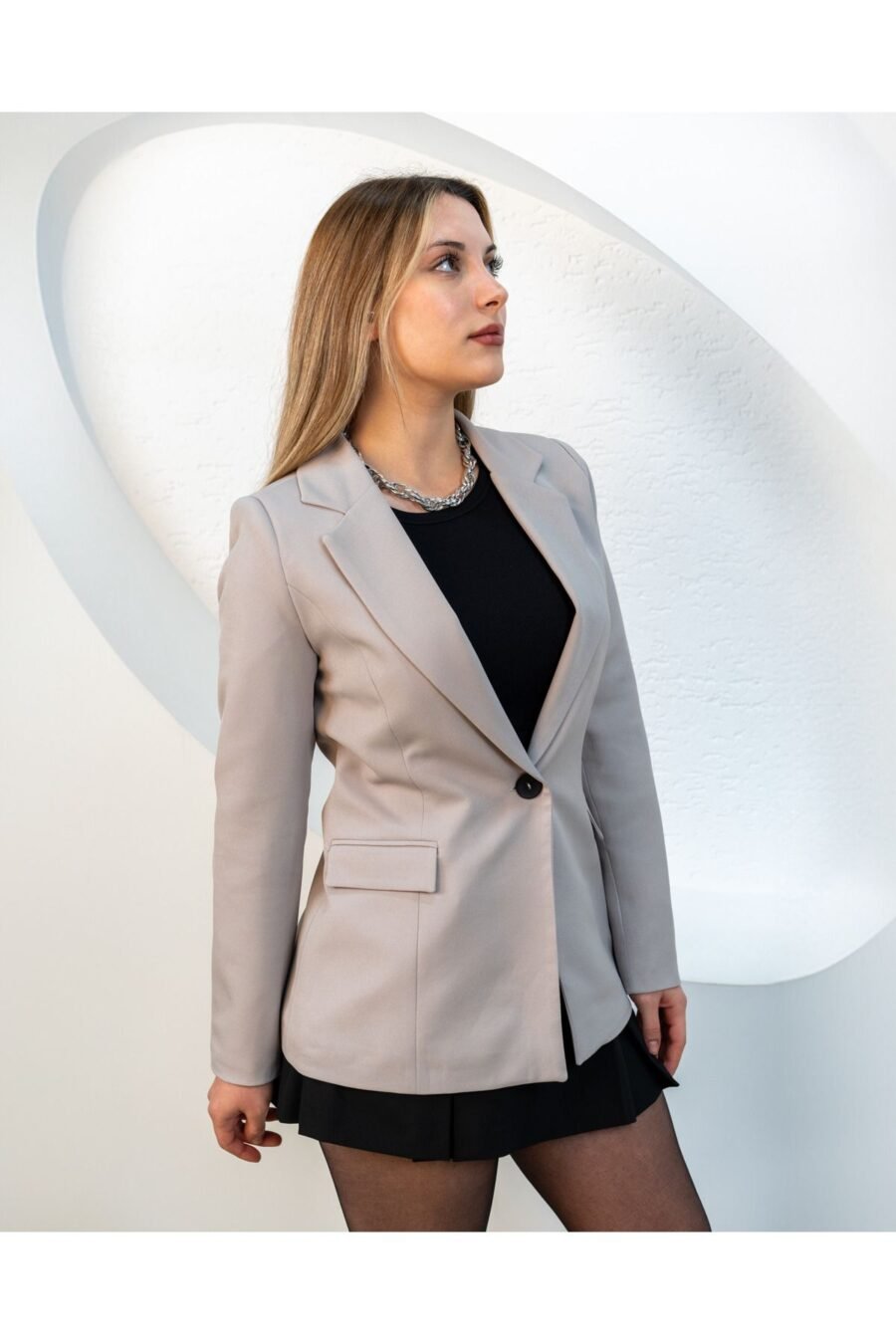 Gri  Kadın Astarlı Blazer Ceket - Görsel 2