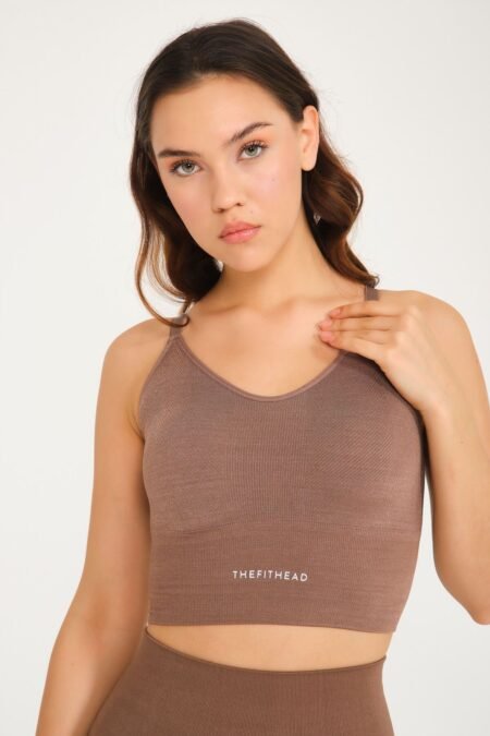 Parlak Kahverengi Dikişsiz Toparlayıcı Seamless Spor Sütyen