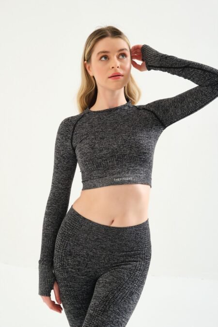 Gri Melanj Dikişsiz Toparlayıcı Seamless Spor Crop Top