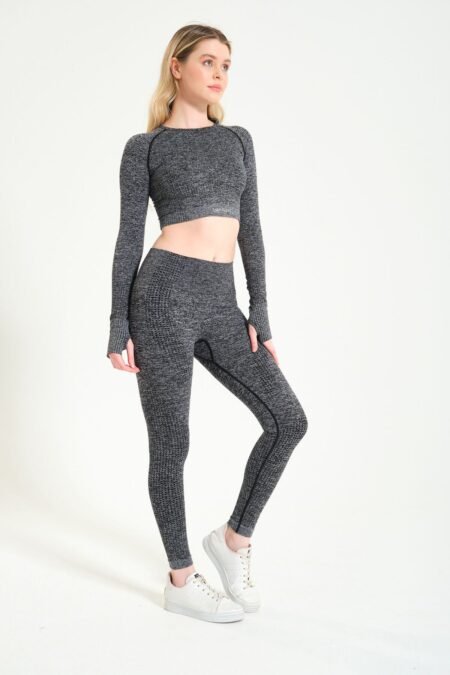 Dikişsiz Toparlayıcı Gri MelanjPush-up Seamless Spor Tayt
