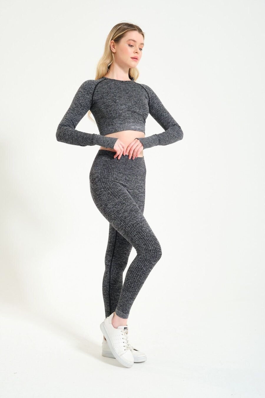 Dikişsiz Toparlayıcı Gri MelanjPush-up Seamless Spor Tayt - Görsel 2