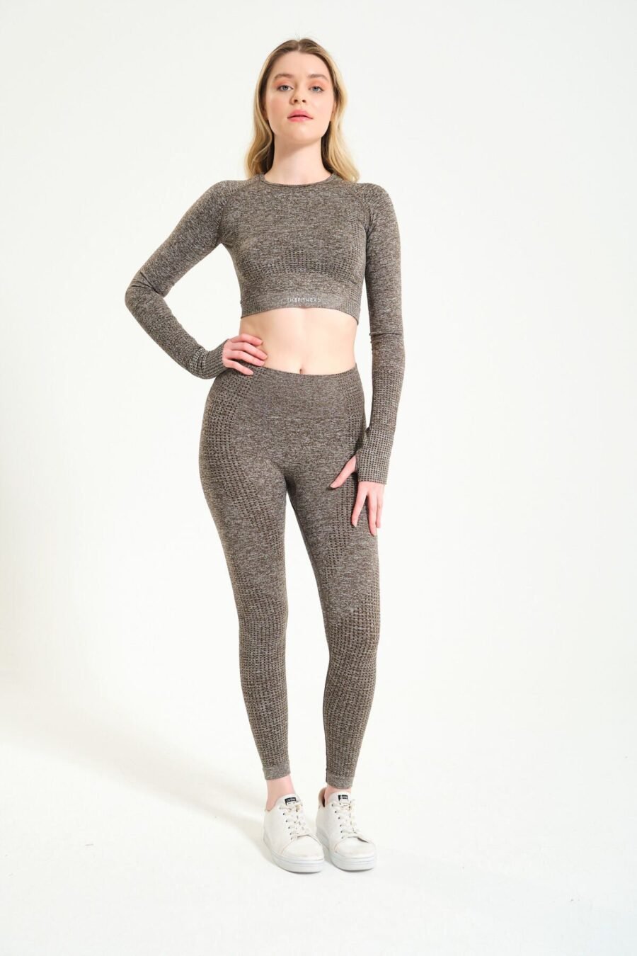 Dikişsiz Toparlayıcı Haki Melanj Push-Up Seamless Spor Tayt