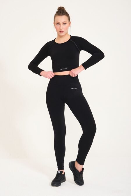 Siyah Dikişsiz Toparlayıcı Push-up Seamless Spor Tayt