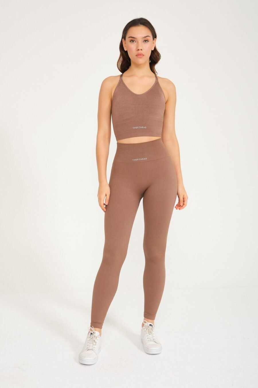 Dikişsiz Toparlayıcı Push-up Fitilli Kahverengi Seamless Tayt - Görsel 2